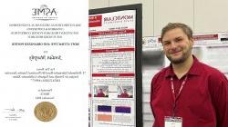 Jordan Murphy with his poster at the ASME IMECE conference; Jordan's award certificate from the conference